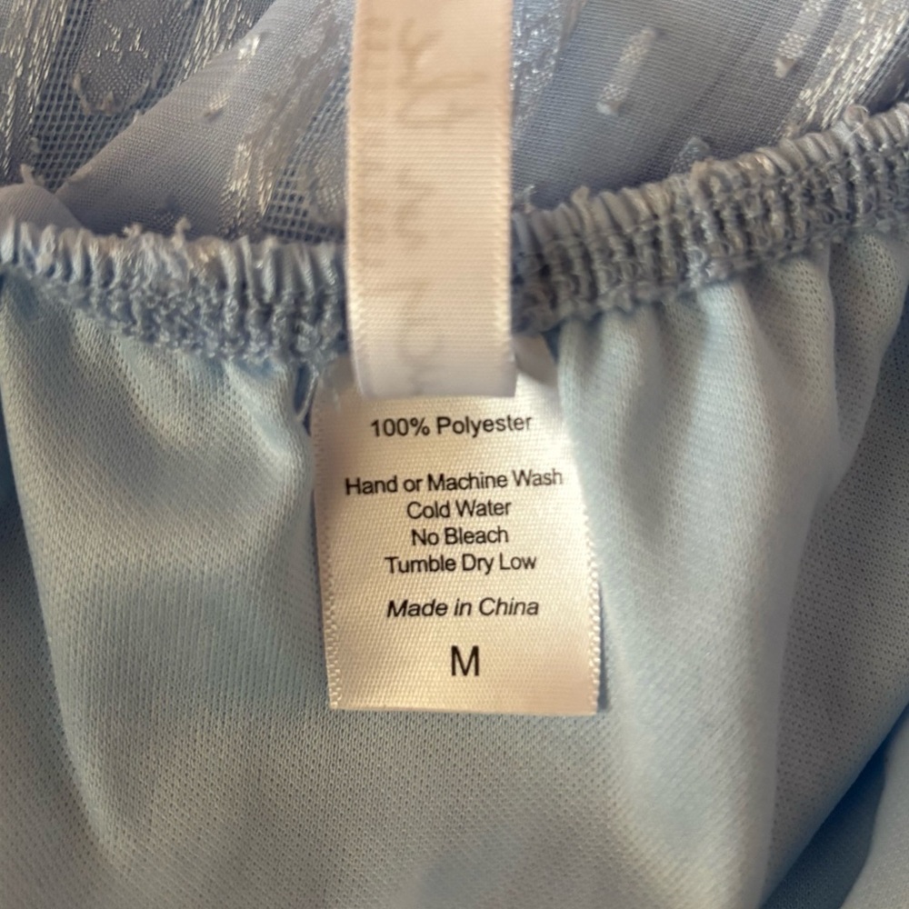 Lucy in The Sky Dress Size Medium Baby Blue Tiered Ruffle Open Tie Back Mini - Picture 5 of 6